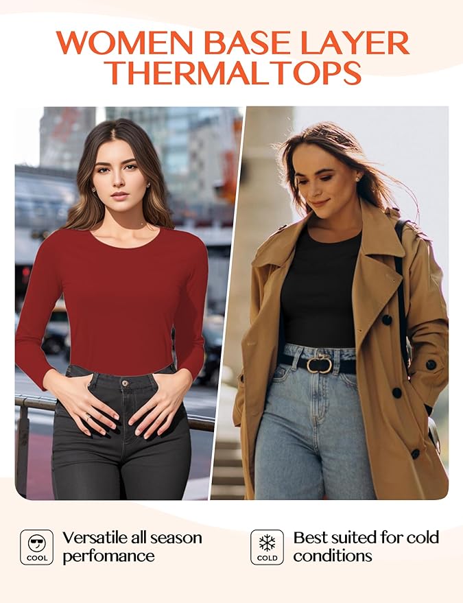 Women's Long Sleeve Thermal Underwear Lightweight Compression Baselayer Shirt Women Clothing Premium Comfort Winter Tops