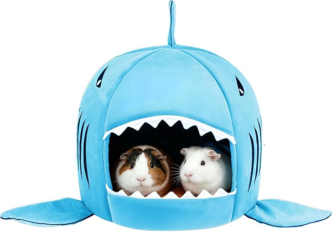 Guinea Pig Hideout Bed Warm Small Animals House Cave for Chinchilla | Winter Warm Sleeping Bed with Removable Washable Pad, Shark Cat Bed Nest for Ferret Hedgehog Rat Cage Accessories