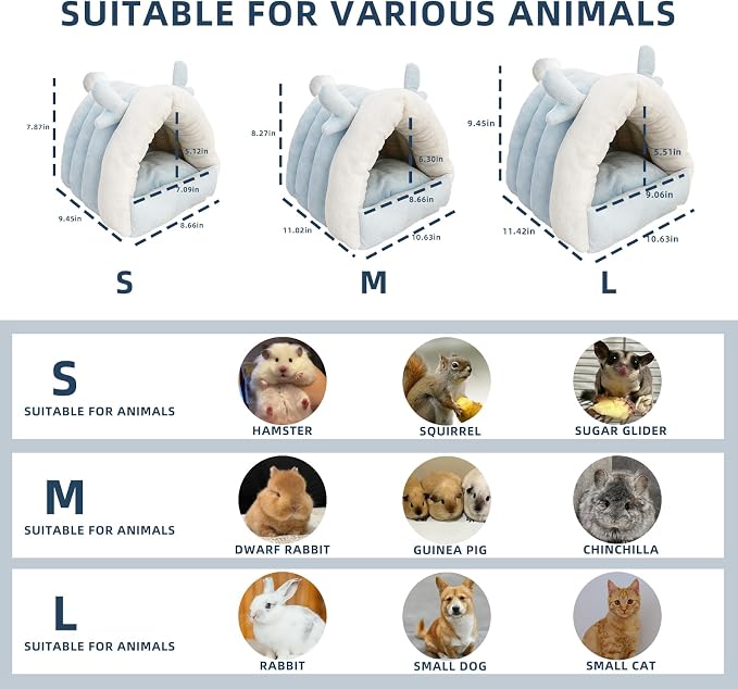 Guinea Pig Hideout, Warm Bed for Guinea Pig,Rabbits, Chinchillas, Guinea Pig Bed, Cozy Small Animal Winter Shelter (Blue, Large)