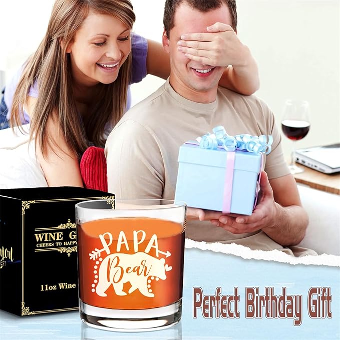 Papa Whisky Glass Birthday Gifts for Papas from Grandkids Papa Bear 11Oz Old Fashioned Whisky Glass Christmas Fathers Day Drinking Glasses Presents for Papas