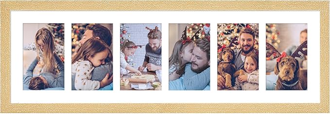 8x26 Collage frame with 6 Openings 4X6 Pictures, Multiple Picture Frame with Mat, Wall or Tabletop Decor, Natural Wood Grain (1 Pack)