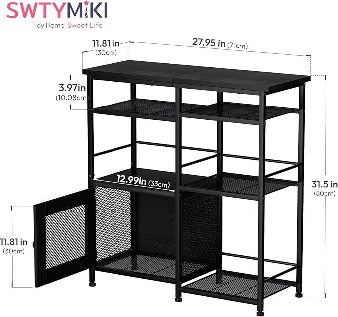 SWTYMIKI Coffee Bar Cabinet Station - Farmhouse Small Coffee Stand Station with Doors, Rustic Storage Organizer for Kitchen, Buffet Sideboard Cabinet Table for Home, Office, Corner, Bar, Black