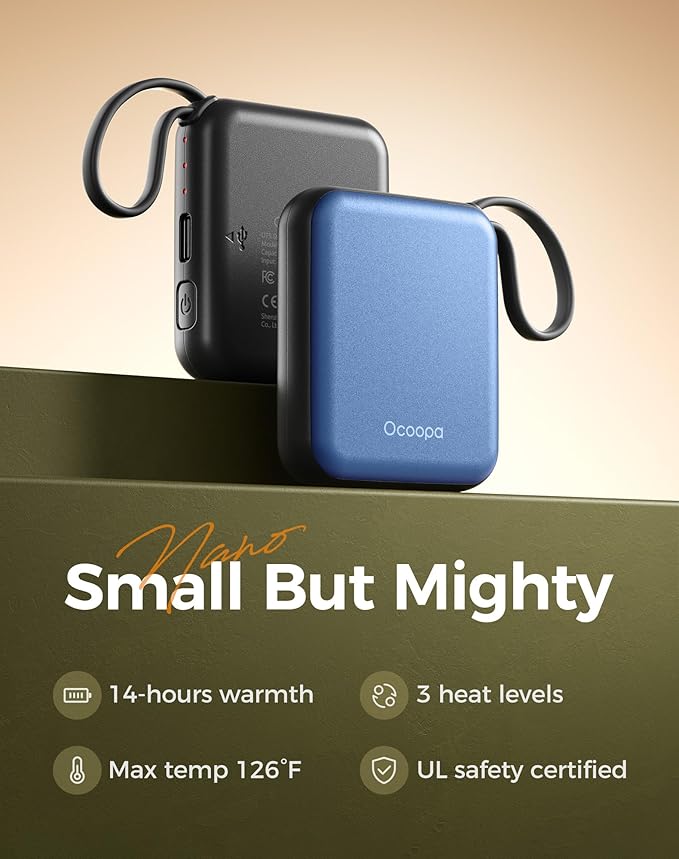 OCOOPA Hand Warmers Rechargeable, Smart Temp Control,100℉ -126℉, UL Safe, 7H*2 Long Battery, Small Palm-Sized Slim Fits Gloves, Purse, Camping, Travel, Cold Hands Gifts Women,UT5 Nano