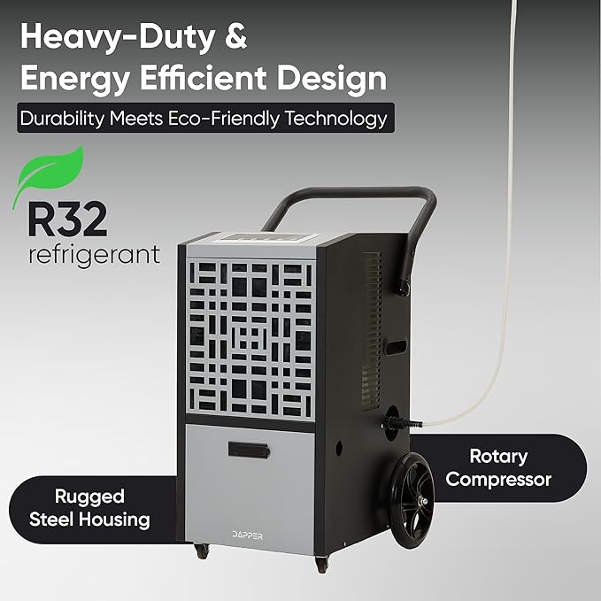 105-Pint Commercial Dehumidifier for Basements & Industrial Spaces – Built-In Pump, Drain Hose, Continuous Operation, 2-Speed Fan, 8000 Sq Ft Coverage, ETL Certified