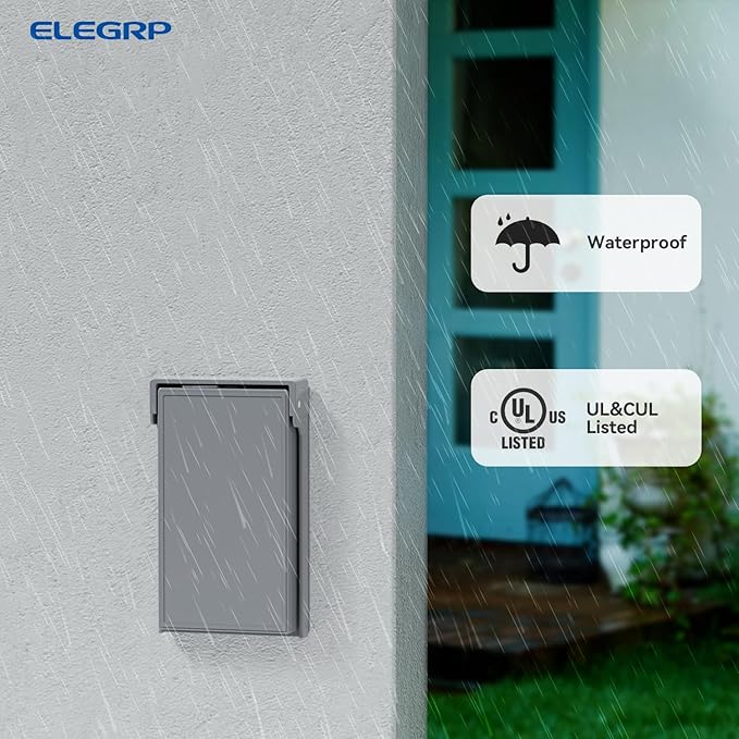 ELEGRP Vertical Outdoor Cover for Duplex Receptacles, Weatherproof Wall Plate, Outdoor Electrical Outlet Cover, Standard Size 1-Gang 4.85” x 2.82”, Thermoplastic, 6 Pack, Grey