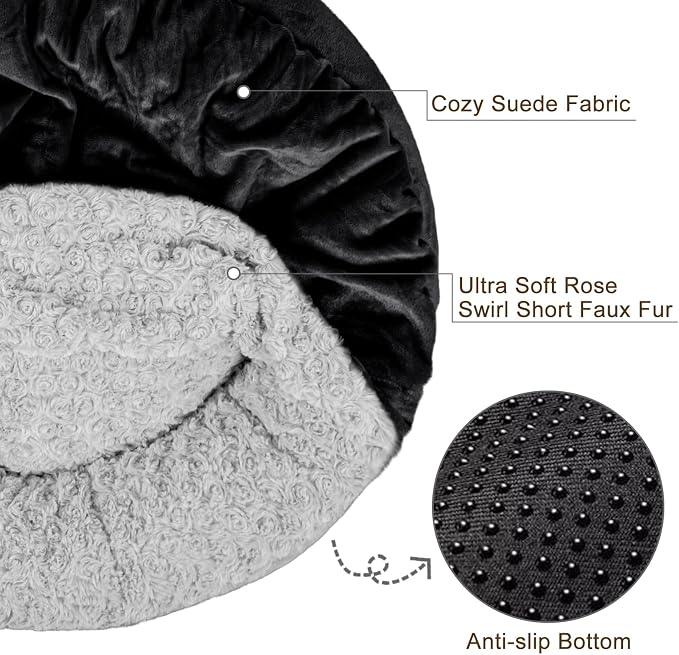 JOEJOY Small Dog Bed Cat Bed with Hooded Blanket, Cozy Cuddler Luxury Puppy Pet Bed, Donut Round Calming Anti-Anxiety Dog Burrow Cave Bed - Anti-Slip Bottom and Machine Washable 26 inch
