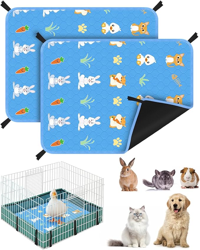 Bissap 2‑Pack Guinea Pig Cage Liners, 18''X24'' Pet Pee Pad Bedding, Blue | Non‑slip Waterproof TPU layer, Super Absorbent, Washable Reusable Bedding for Guinea pig, Rabbit, Hamster, Chinchilla, Rat