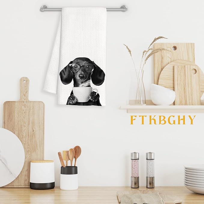 Funny Dachshund Coffee Kitchen Towels, Dachshund Gifts for Women, Sausage Wiener Dog Gifts Decorative Dish Hand Tea Towels for Kitchen Coffee Bar Decor, 16x24 Inch