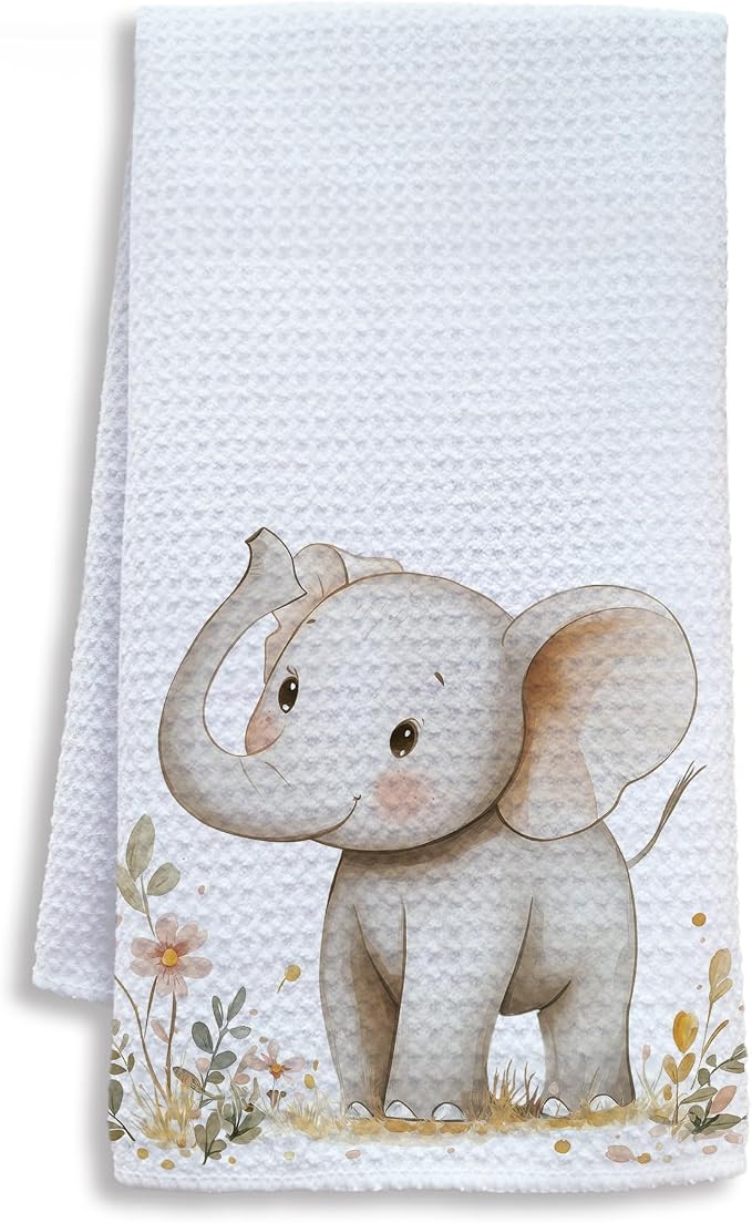 Elephant Nursery Decor Kitchen Towels, Elephant Gifts Dish Tea Towels for Kitchen, Animal Lover Gifts Decorative Hand Towel for Kids Bathroom Decor, 16x24 Inch