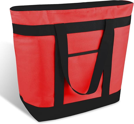 mosago Insulated Grocery Tote Bags, Large Reusable Cooler Bags with Zipper, Leakproof Thermal Shopping Bags for Food Delivery, Beach, Travel, Uber Eats & Picnic, Collapsible Personalized, Red