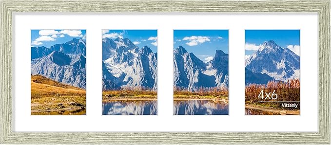 Vittanly 8x20 Collage Picture Frame, Displays 4Pcs 4x6 Pictures with Mat or 1Pcs 8x20 without Mat, Picture Frames Collage Wall Decor for Horizontal or Vertical Display, Driftwood, 1 Pack