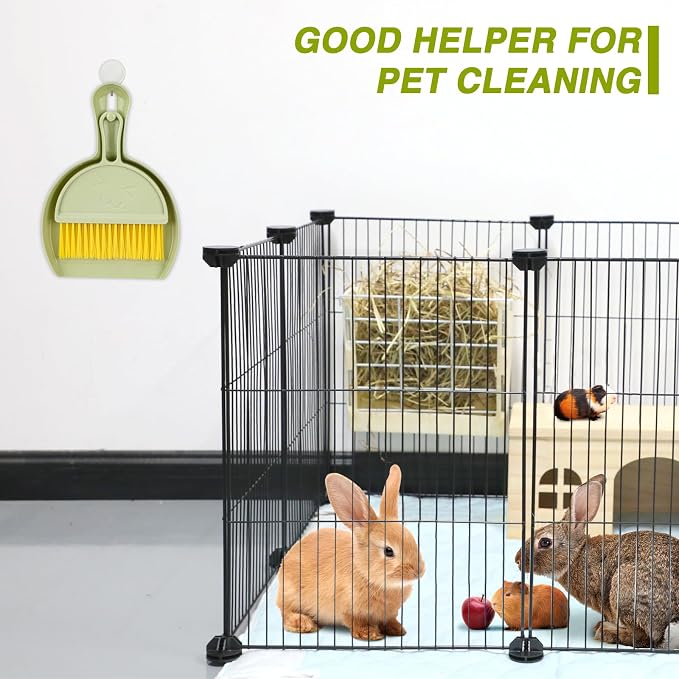 RYPET Mini Dustpan and Brush Set, Small Pet Cage Cleaner(Green) | Bunny Litter Box Brush, Fits Cage Corners, Hanging Hole Storage, Durable not Leak Ash