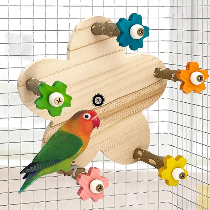 Parakeet Toys, Natural Wood Perch with 5 Branches, Unique Durable Avian Cage Accessories for Parakeets, Cockatiels, Budgerigars, Conures, Lovebirds