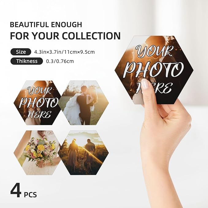 Custom Coasters, Personalized Ceramic Coasters with Photo Logo, Customized Cup Mat for Weddings, Bars, Coffee Table, Homes, Offices 4PCS