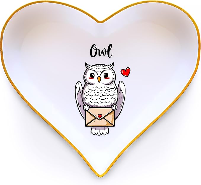 Owl Ring Holder Dish Tray, Gifts For Women Teens Girls, Owl Lovers Themed Stuff Accessories Things Decor Merch, Home Room Ring Earrings Necklace Organizer Holder!