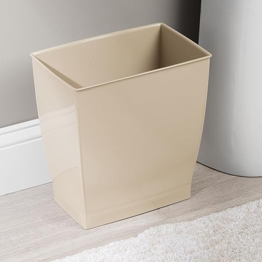 iDesign Small Plastic Bathroom Trash Can, Slim Rectangle Garbage Bin for Bedroom, Office, Dorm, 2-Pack, Brown