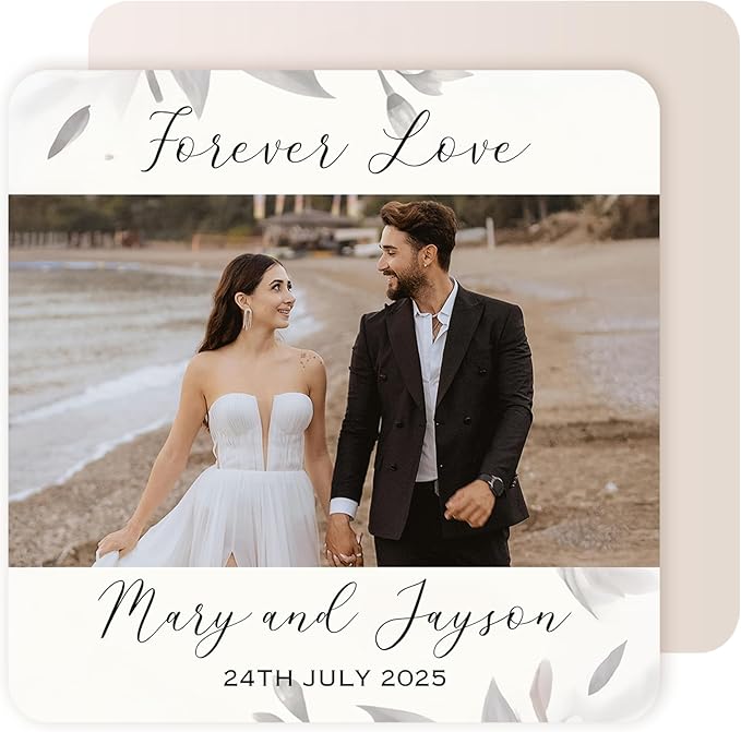 100 Pack Personalized Wedding Coasters, Custom Cardboard Coasters for Drinks with Photo Print and Text, Keepsake Wedding Favors and Gifts for Couples, 4x4 Square, Design 7
