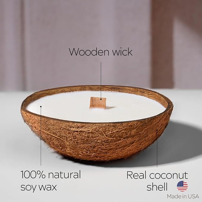 – Set of 3 Separate Scented Candles | Coconut Shell Soy Wax Candle with Wooden Wick | Candles for Home Décor | Gift Idea for Women (Pistachio/Salted Caramel/Coffee)
