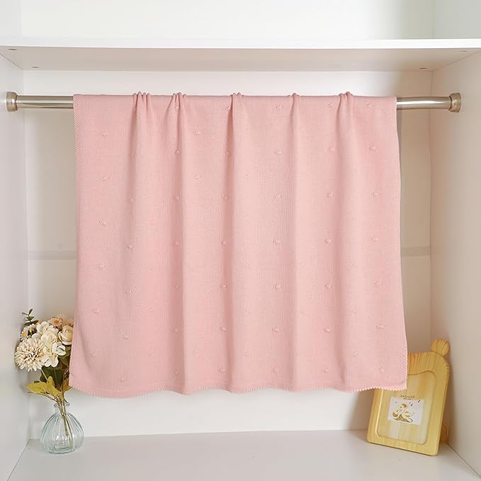 Neiwech Cotton Baby Blanket Knit Soft Cozy Lightweight Crib Stroller Nursery Receiving Swaddling Blankets for Newborn Infants Boys Girls Pink 30x40 Inch