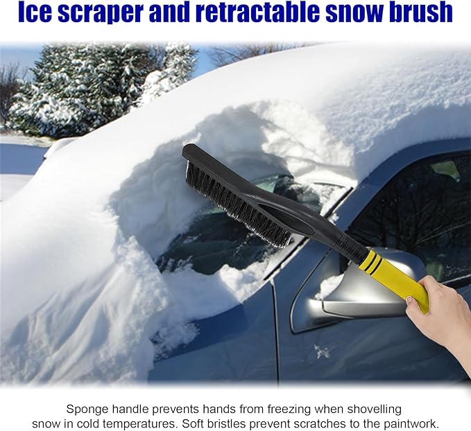 24 Inch Car Snow Scraper and Brush, Detachable Scratch Free Ice Scraper with Ergonomic Foam Grip, Universal Winter Snow Removal Tool for Car Windshield Window (Yellow)