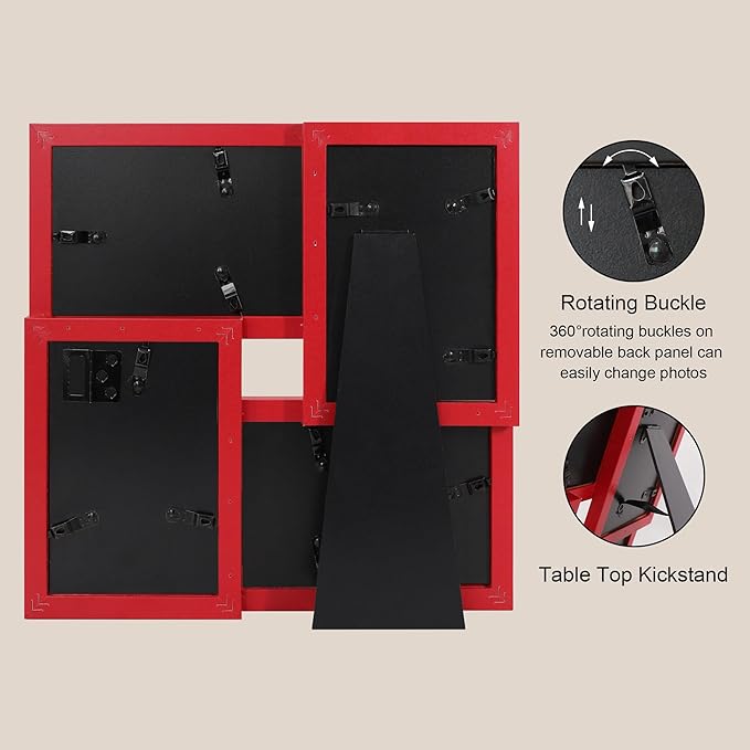 4x6 Collage Picture Frame,4 Photo Frame with Real Glass,Family Picture Frame Collage Wall Hanging or Tabletop Display,Red