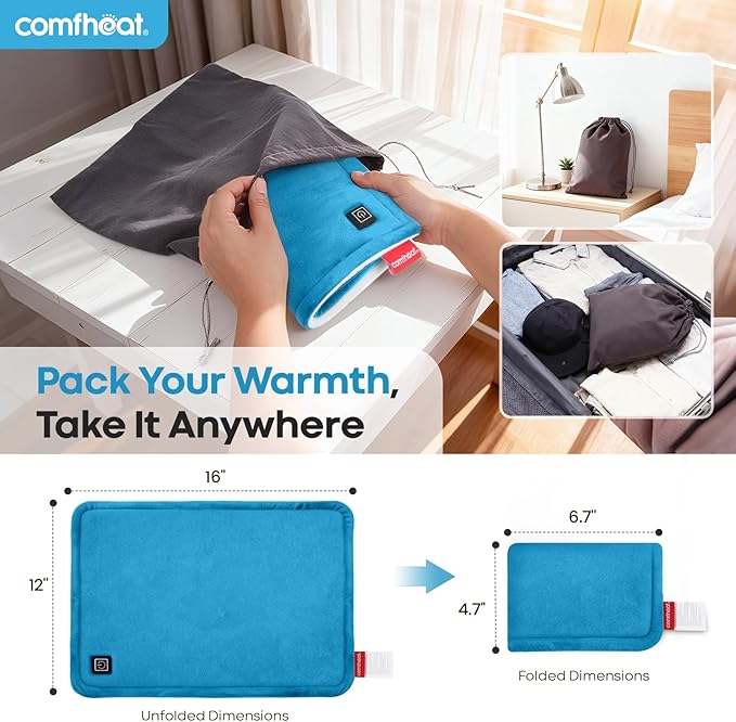 USB Heating Pad, 5V Heated Travel Pads, 3 Heat Settings & Auto Shut Off, Hot Therapy for Pain Relief Abdomen Cramps 16"x 12" Non-Rechargeable, Blue