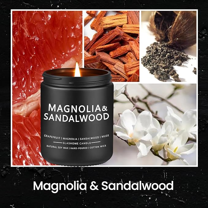 Candles for Men, Magnolia&Sandalwood Candle for Home Scented, 50+ Hour Lasting Candles, Soy Candle s Not Toxic, Perfect Gifts for Men-Birthday, Anniversary and Thanksgiving, etc., 7 Oz