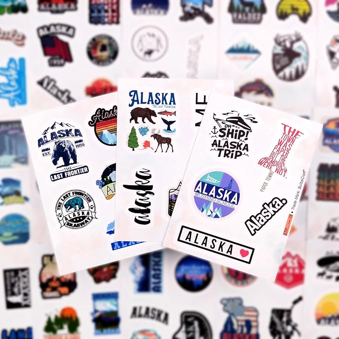 100Pcs Alaska Stickers for Water Bottles, Scrapbooking, Alaska Laptop Decals, Gifts for Women & Men