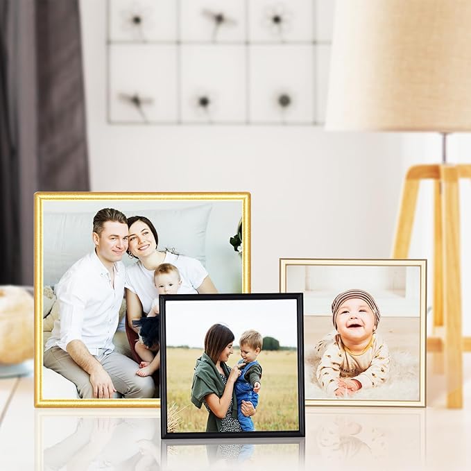 6x6 Picture Frame Set of 2, Black Modern Simple Thin Aluminum Metal Square Photo Frame with HD Glass, Display for Tabletop and Wall, 2 Pack
