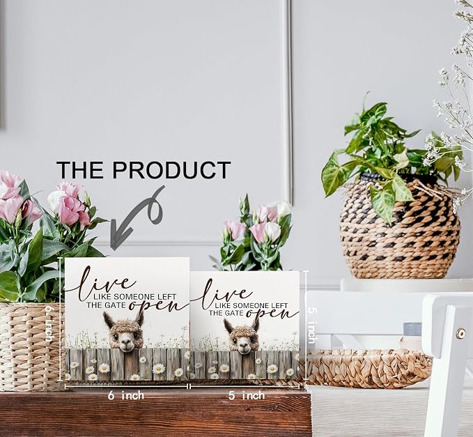 Alpaca Signs - Farm Cottagecore Animal Office Kitchen Bedroom Decor,Rustic Farmhouse Live like Someone Left the Gate Open Home Decor Signs,Alpaca Gifts for Women,6x6