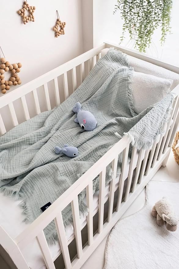 Muslin Swaddle Blankets, 4 Layer Baby Blue Swaddle Blanket - 100% Organic Turkish Cotton Baby Blanket, Swaddles for Newborns, Baby Wrap for Boys - Girls - Perfect