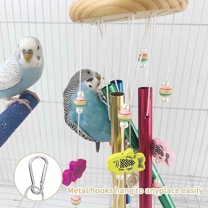 FlidRunest Bird Chewing Toys with Colorful Bells, Conure Wind Chimes Chew Toy with Colorful Stick, Bird Parrot Cage Hanging Bells Toys for Conure, Budgie, Parakeet, Cockatiel, Lovebird