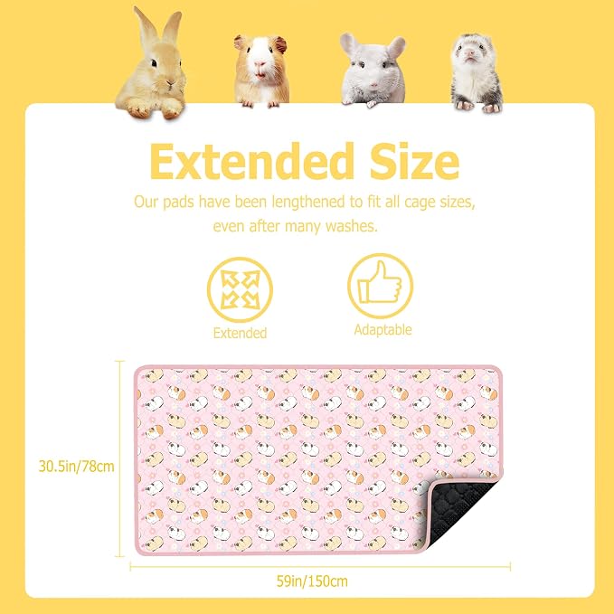 Guinea Pig Cage Liner, 59"x31" Bedding for C&C 2x4 Cage 2 Pack, Pink | Washable Fleece Bedding, Super Absorbent, Non-Slip, Waterproof Rabbit Mat, Machine Washable, Small Animal Cage Accessory