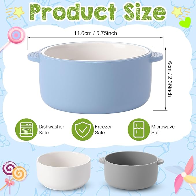 Domensi 4 Sets Kids Porcelain Bowls with Removable Silicone Sleeve 2-in-1 Porcelain Toddler Bowls Microwave Dishwasher Safe Cereal Snack Soup Dishes for Baby Children Feeding Supplies (Morandi Colors)