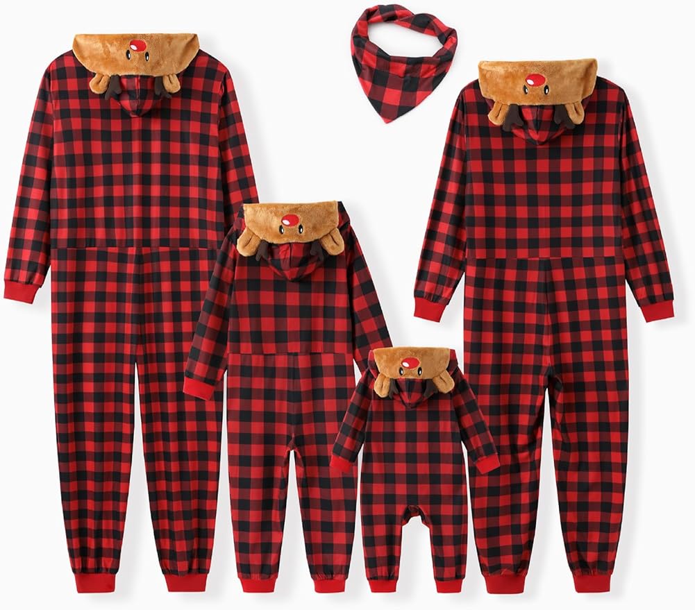 PATPAT Matching Family Christmas Onesie Pajamas – Holiday Hooded Jumpsuit Sleepwear PJs Couples Xmas Loungewear with Socks