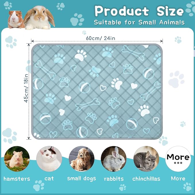 6 Packs Washable Guinea Pig Cage Liners with with Paw Print, Waterproof Guinea Pig Pee Pads Reusable Absorbent Bedding Anti Slip Mats for Small Animals Bunny Rabbit Hamster (Blue, 24 x 18in)