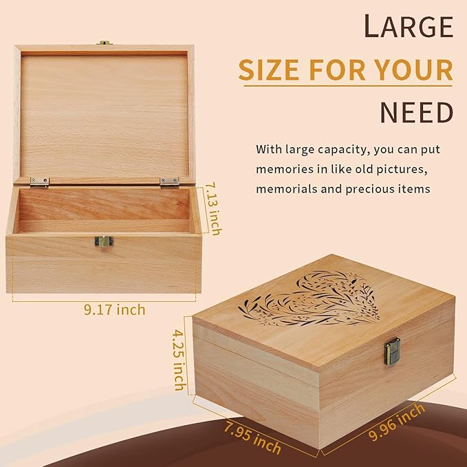 EXISTING Wooden Memory Keepsake Box, Floral Heart Engraved Large Keepsake Boxes with Lids, Memory Box Keepsakes Gift for Anniversary, Wedding, Memory, Birthday, Valentines Day, for Office or Home