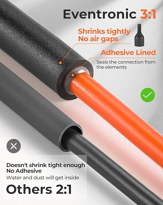400 Pcs Heat Shrink Tubing Kit-3:1 Ratio Adhesive Lined,Marine Grade Shrink Wrap - Industrial Heat-Shrink Tubing - Black