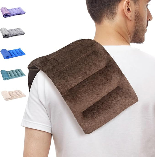 SuzziPad Microwave Heating Pad for Neck and Shoulder Back Discomfort, 7x16 Fatigue Soothing Heating Pad Microwavable, Moist Heat Pack, Unscented Hot Pack Microwavable for Aches, Sore Muscle, Brown