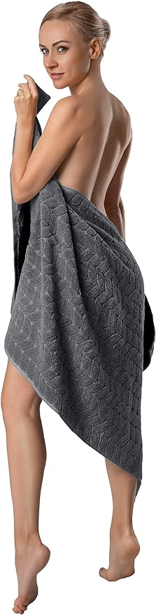 BAGNO MILANO Turkish Bath Towels, Soft Plush Jacquard Luxury Bath Towels, Quick Dry Towel Set (Charcoal, 3 pcs Towel Set)