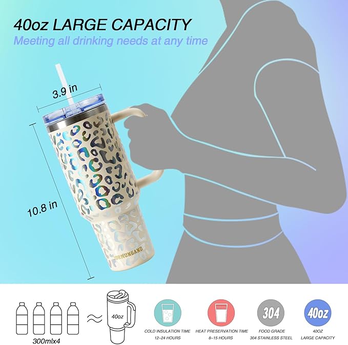 Jormungand 40 oz Tumbler with Handle and Straw, Vacuum Insulated Stainless Steel Cup & Water Bottle, Leakproof Lid, BPA-Free, Cup Holder Friendly for Travel, Keeps Drinks Hot & Cold White