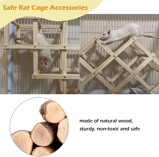 Kiln-Dried Wood Rat Climb Toy, Hanging Cage Ladder Activity (M, 2pcs) | Natural Rat Cage Bridge, Multiple Openings & Directional Ramps Offer Challenges to Satisfy Rats' Instincts for Explore & Play