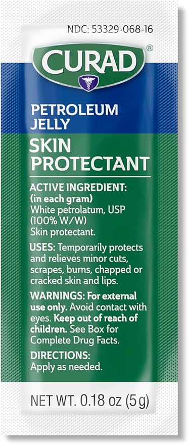 CURAD Petroleum Jelly Skin Protectant, Healing Ointment for Dry Cracked Skin, 144 Count Packets