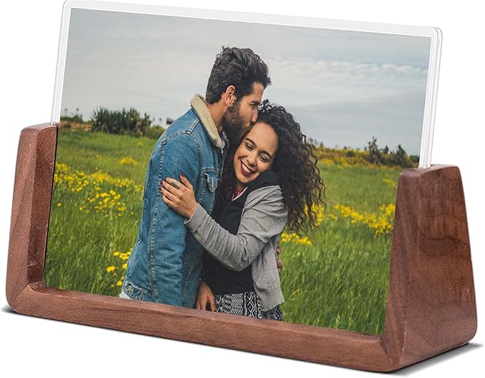 4x6 picture frames, Solid Rustic Wooden Photo Frames with Walnut Wood Base and High Definition Acrylic Glass Covers - for Tabletop or Desktop Display (4x6 inch, Horizontal)