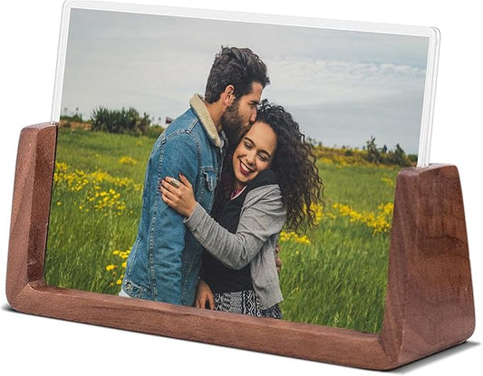 4x6 picture frames, Solid Rustic Wooden Photo Frames with Walnut Wood Base and High Definition Acrylic Glass Covers - for Tabletop or Desktop Display (4x6 inch, Horizontal)