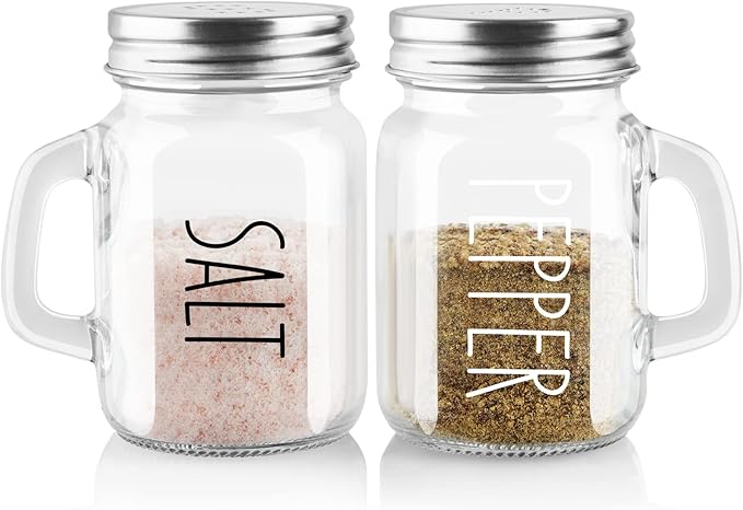 Glass Salt and Pepper Shakers Set, ZOSUJO 4 oz Cute Clear Salt Pepper Shaker, Kitchen Decor for Home Restaurants Wedding, Transparent Shaker Sets with Stainless Steel Lids