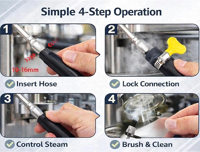 Coffee Machine Steam Brush, 36 Inch Silicone Hose Espresso Steam Wand Cleaning Tool with Spoon End for Barista Espresso Maintenance (Black+One replacement head + two hose clamps)
