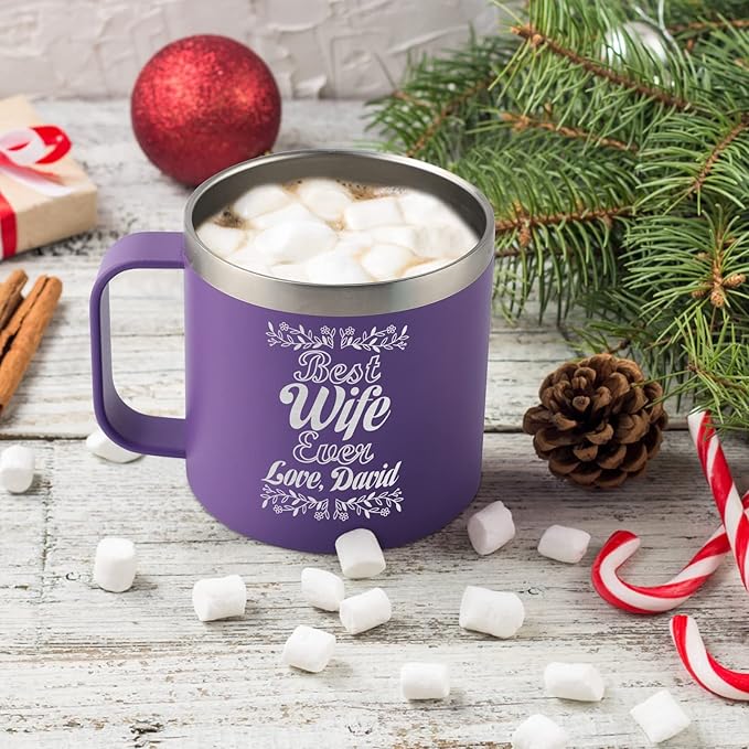 Personalized Insulated Coffee Tumbler - 14oz Engraved Stainless Steel Coffee Mug - Personalized Travel Mug with Handle and Lid - Ideal Customized Gift for Women, Men, Friends