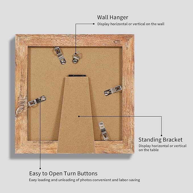 iRahmen 6x6 Picture Frame Set of 4 with Real Glass, Rustic Brown Frames Display 4x4 Picture with Mat or 6 x 6 Without Mat, Square Wood Photo Frame for Wall Mount and Tabletop Display