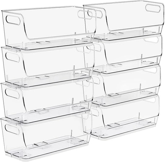 Sorbus Stackable Storage Bins Open Front, Clear Stackable Storage Bins, Pantry Bins for Storage and Organization, Acrylic Stackable Bins for Kitchen, Clear Pantry Organizer Bins (Small Narrow 8 Pack)